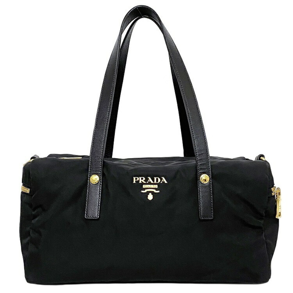 Prada Boston Bag Black Nero Black Tessuto Saffiano Pocono Handbag Shoulder
